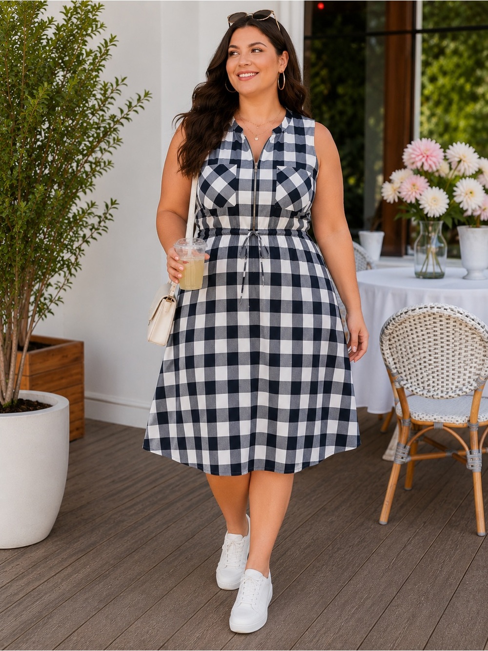 Torrid 3 Buffalo Plaid Midi Dress Navy White Sleeveless Plus Size 3X - Picture 10 of 11